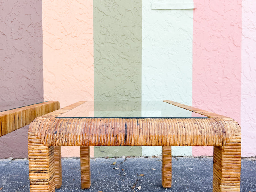Pair of Island Chic Rattan Wrapped Side Tables