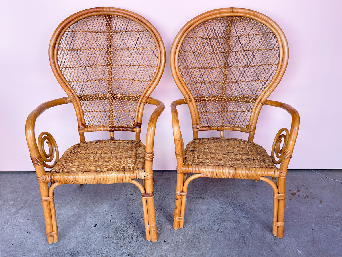Pair of Rattan Balloon Back Chairs
