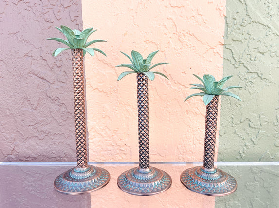 Set of Three Palm Tree Candlesticks