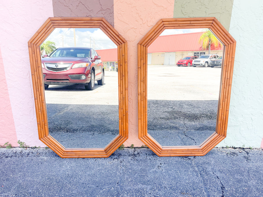 Pair of Natural Faux Bamboo Mirrors