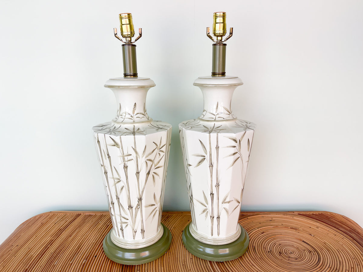 Pair of Celadon Bamboo Lamps