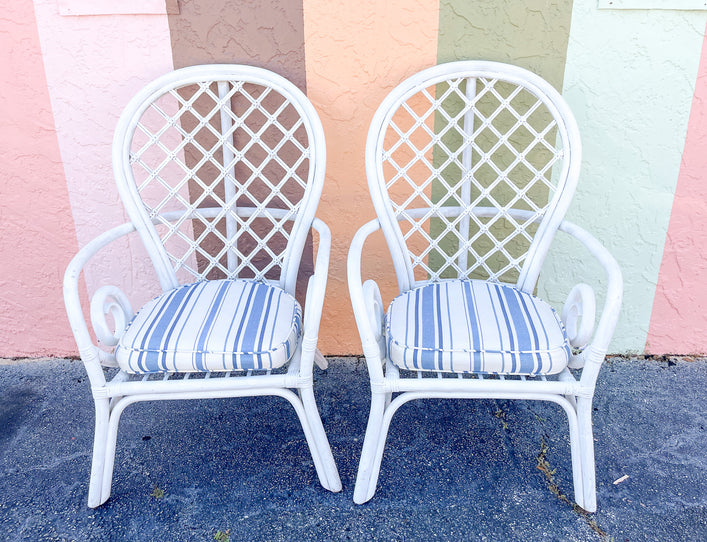 Pair of Island Whimsy Rattan Balloon Back Chairs