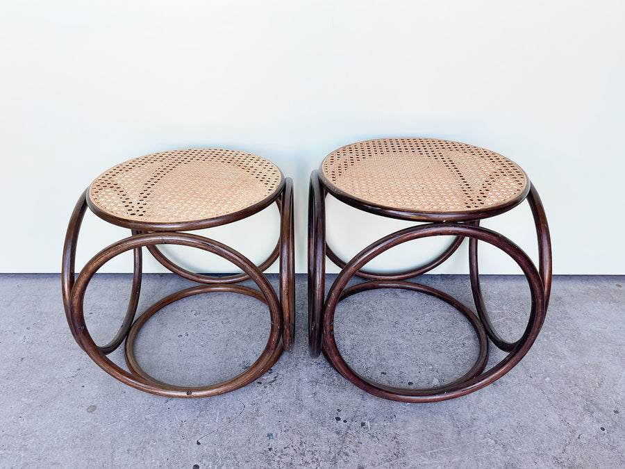 Pair of Cane and Rattan Side Tables