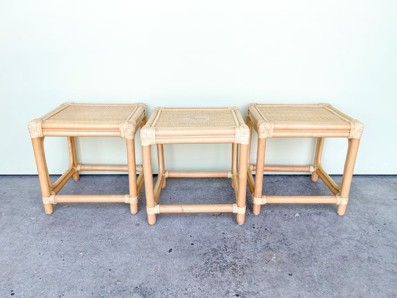 Set of Three Rattan Plant Stands