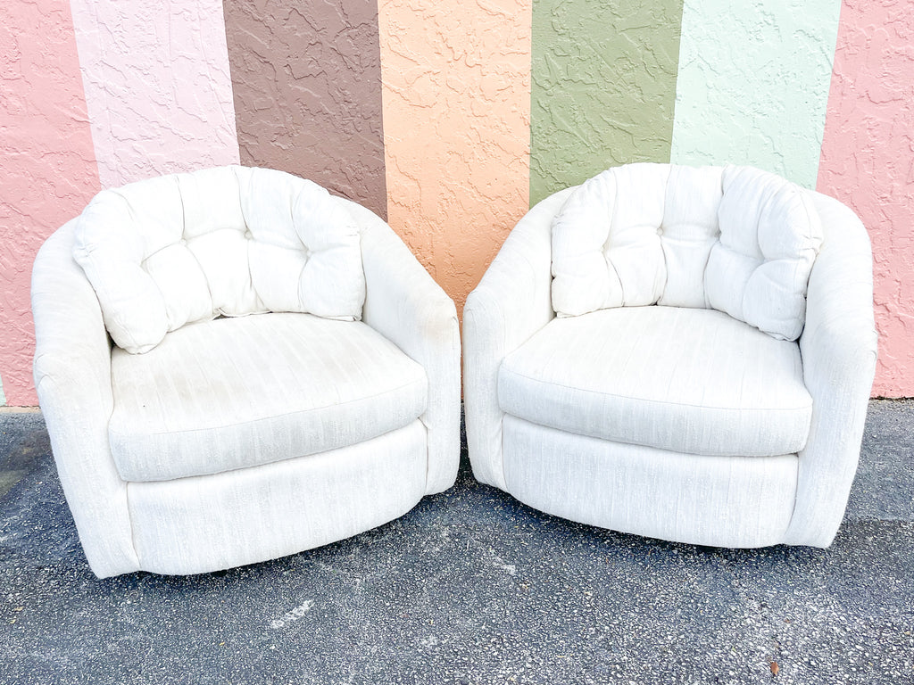 Pair of Winter White Upholstered Swivel Chairs