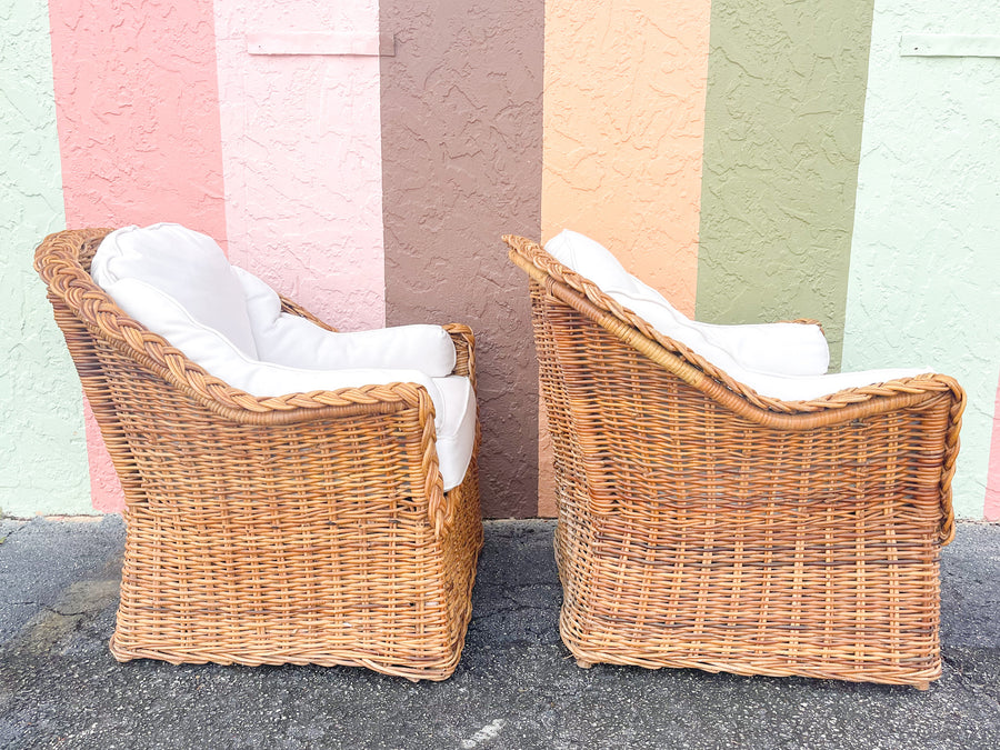 Pair of Braided Rattan Lounge Chairs
