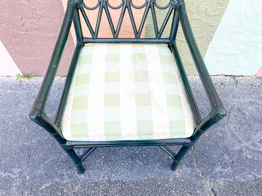 Set of Four Hunter Green Rattan Arm Chairs