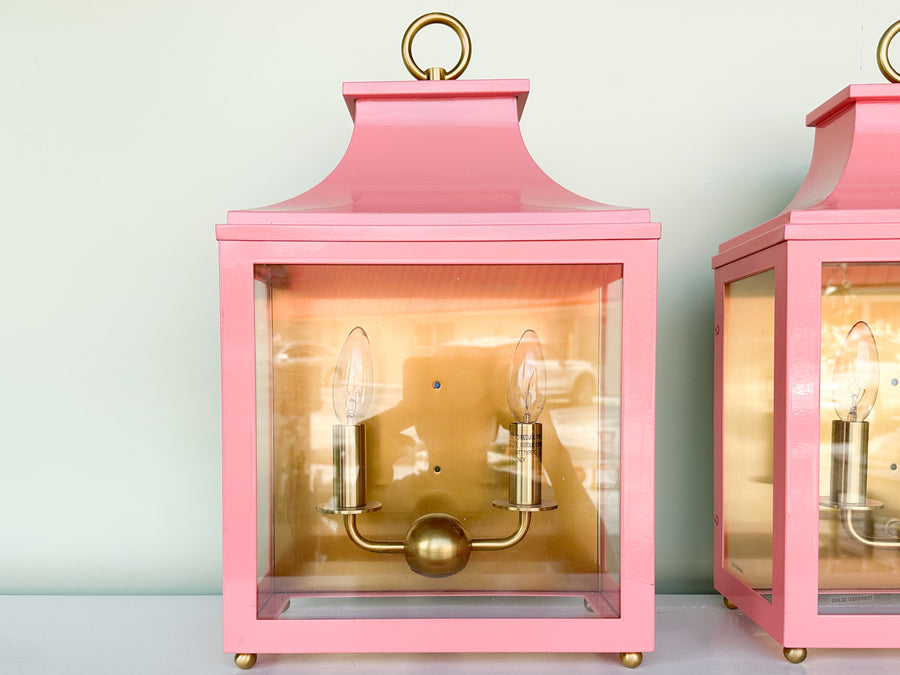 Pair of Modern Pink Pagoda Outdoor Sconces