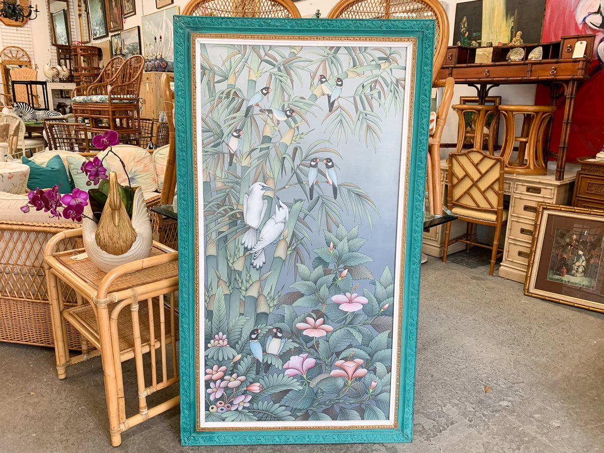 Balinese Parrots and Palms Signed Art