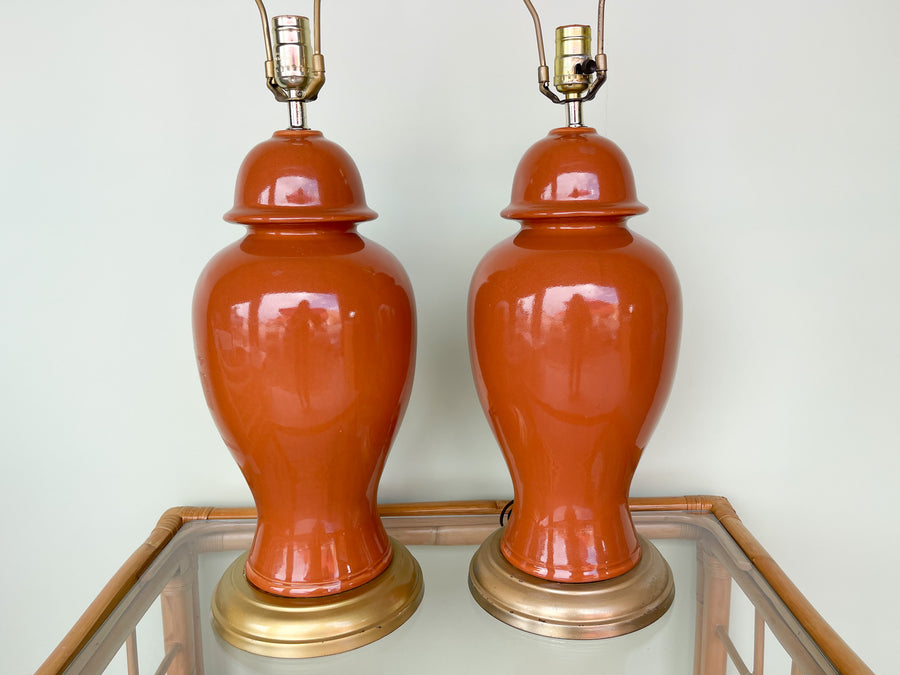 Pair of Ceramic Pumpkin Spice Ginger Jar Lamps