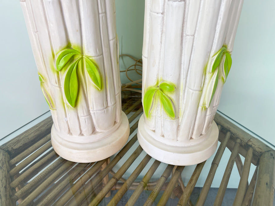 Pair of Faux Bamboo Leaf Lamps