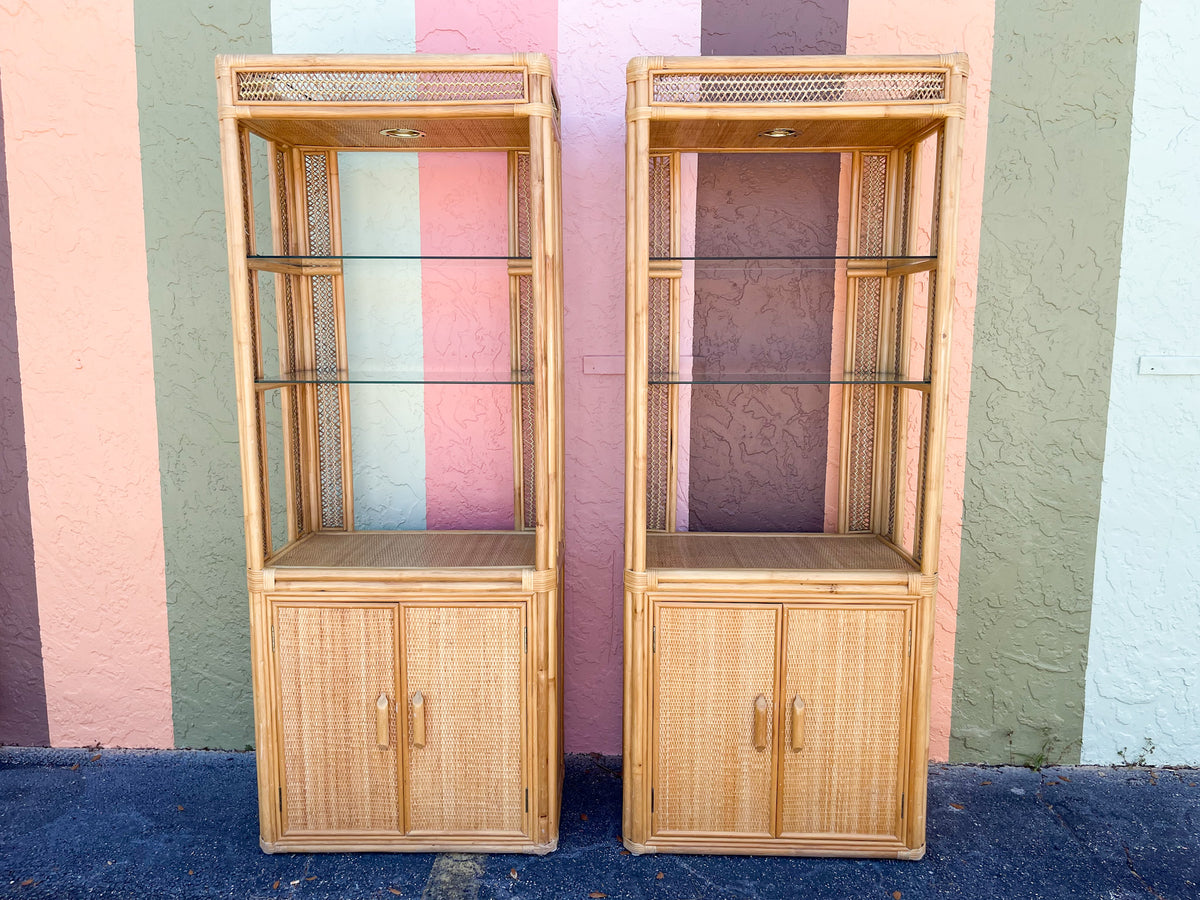 Pair of Island Chic Rattan Etageres