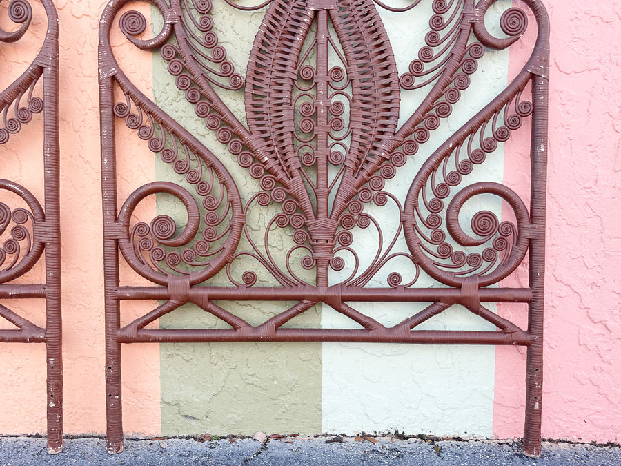 Pair of Fiddlehead Wicker Twin Headboards