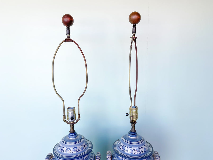 Pair of Blue and White Ceramic Lamps