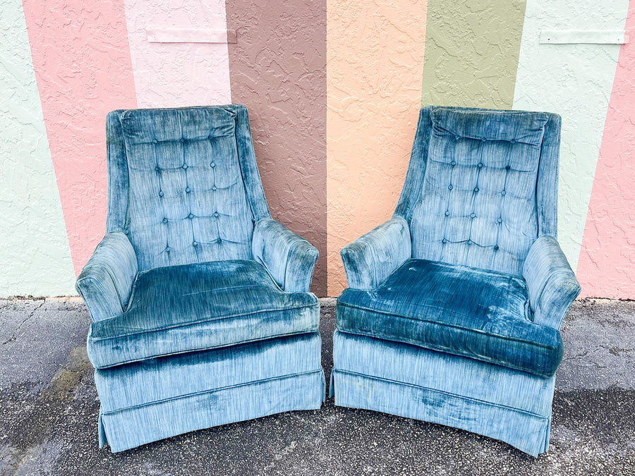 Pair of MCM Teal Upholstered Chairs