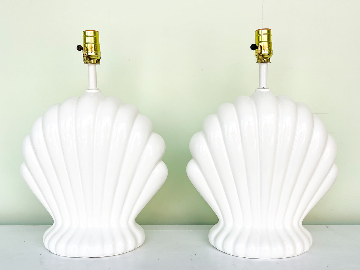 Pair of Ceramic Clam Shell Lamps