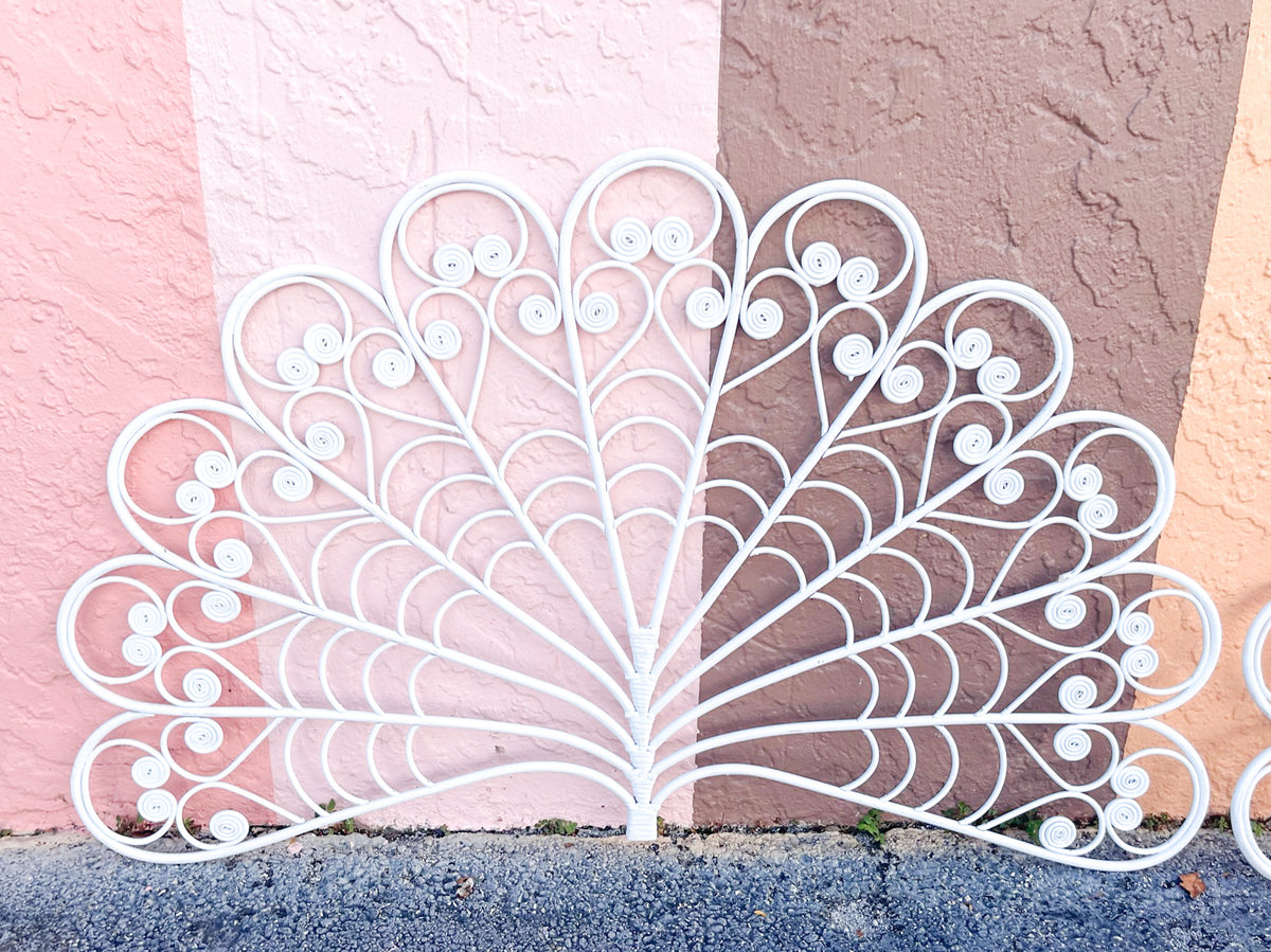 Pair of Fancy Fiddlehead Wicker Wall Fans