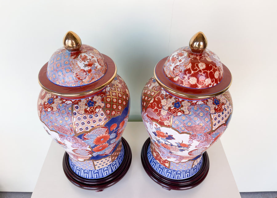 Pair of Cinnamon and Blue Ginger Jars