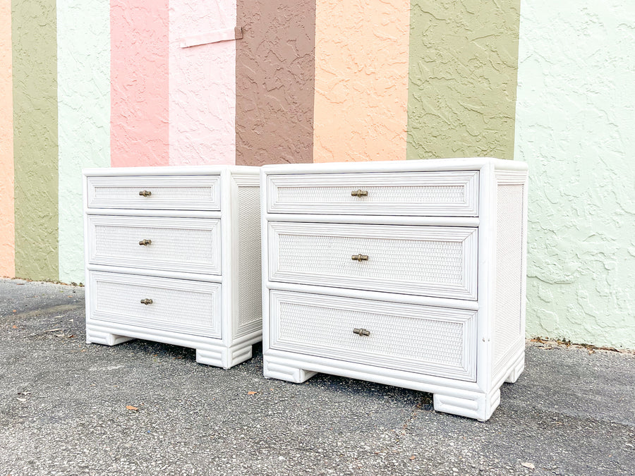 Pair of Ficks Reed Rattan Nightstands