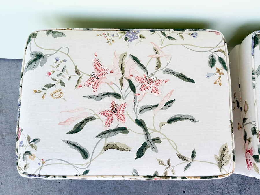 Pair of Upholstered Floral Parsons Stools