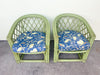 Pair of Ficks Reed Green Barrel Chairs