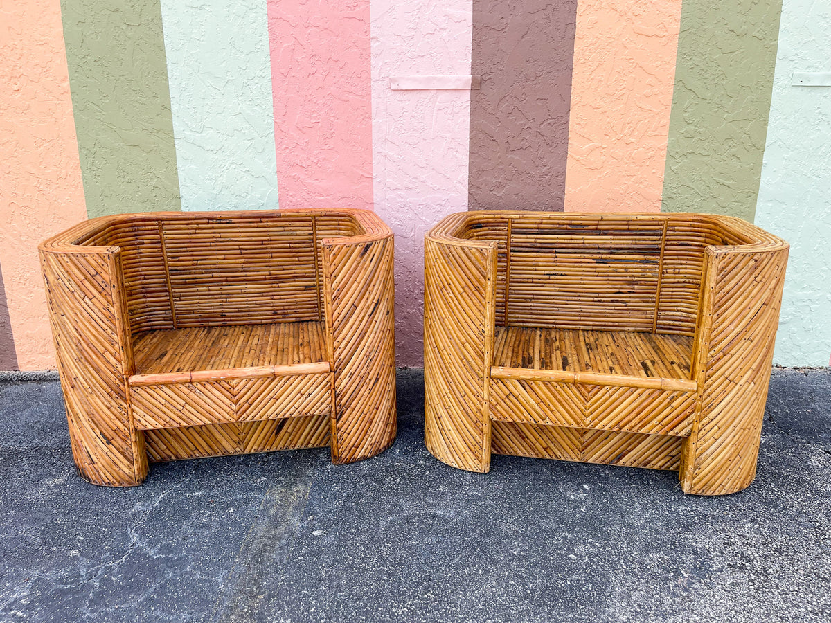 Amazing Pair of Split Bamboo Lounge Chairs