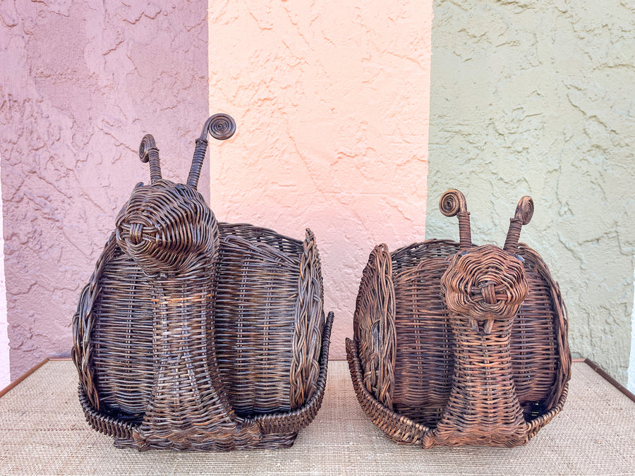 Pair of Wicker Snail Cachepots