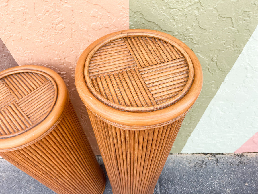 Pair of Pencil Reed Rattan Pedestals