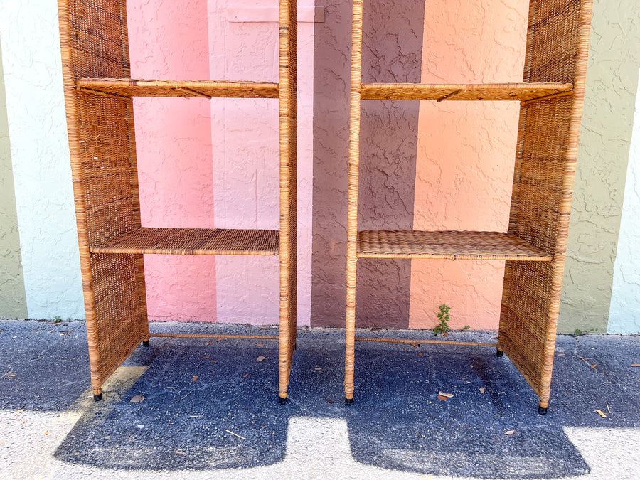 Pair of Island Style Wicker Etageres