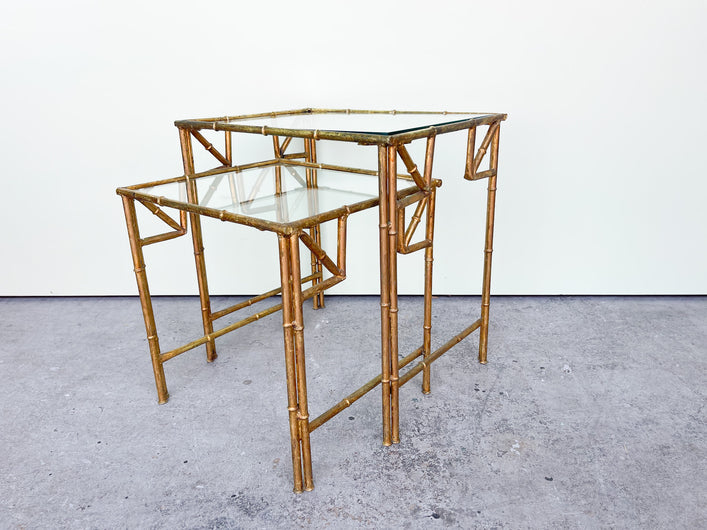 Pair of Metal Faux Bamboo Nesting Tables