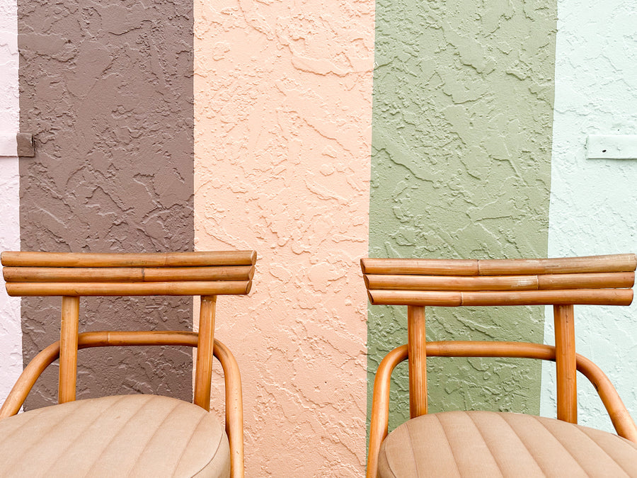 Pair of Old Florida Rattan Bar Stools