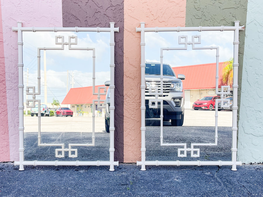 Pair of Faux Bamboo Greek Key Mirrors