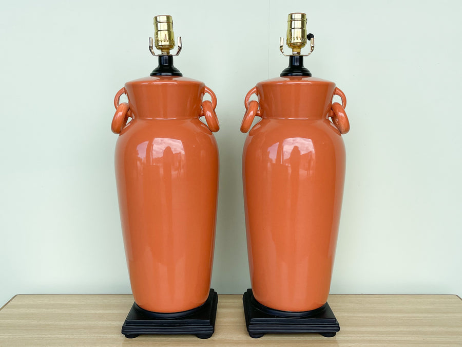 Pair of Orange Ceramic Lamps