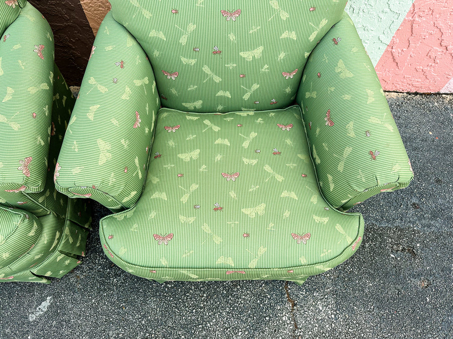 Pair of Green Butterfly Upholstered Chairs