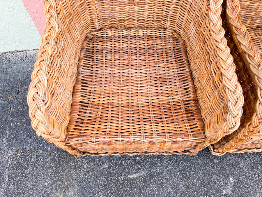 Pair of Braided Rattan Lounge Chairs