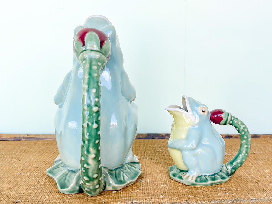 Pair of Majolica Frog Pitchers