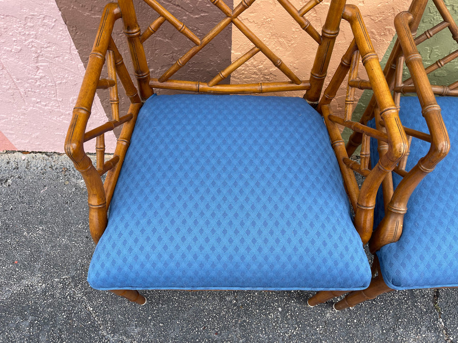 Pair of Faux Bamboo Chippendale Arm Chairs