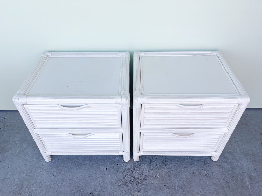 Pair of Pencil Reed Rattan Nightstands