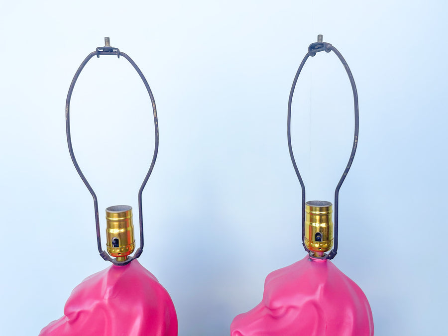 Pair of Red Seahorse Lamps