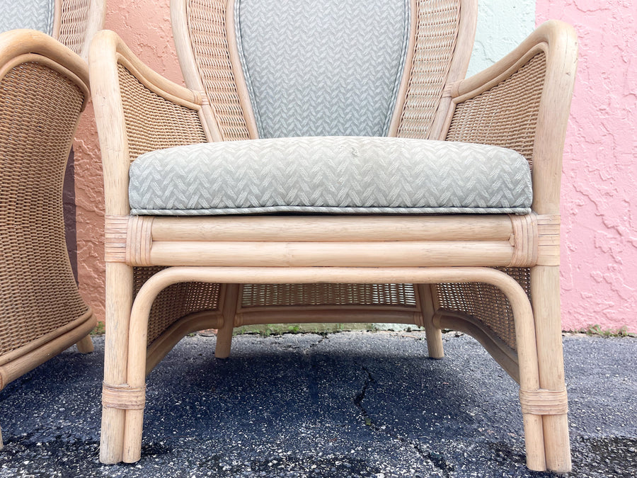 Pair of Island Chic Fan Back Rattan Chairs