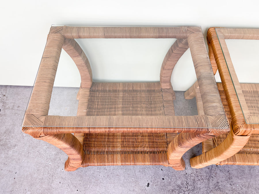 Pair of Island Chic Rattan Side Tables