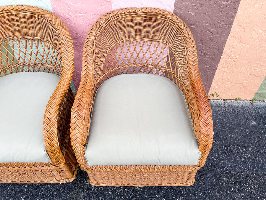 Pair of Braided Rattan Lounge Chairs