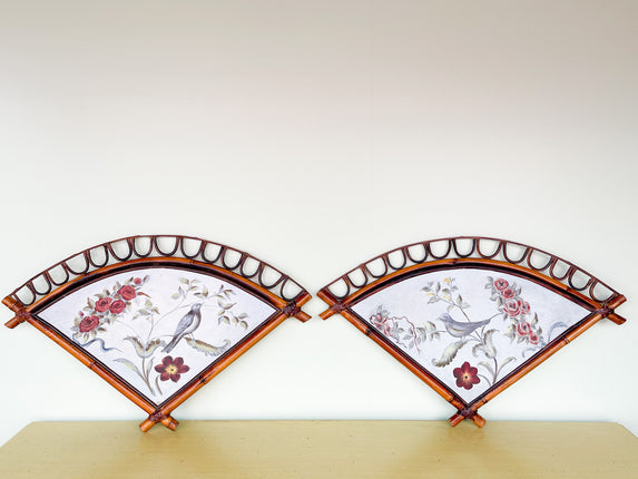 Pair of Hand Painted Rattan Fans