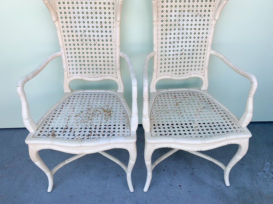 Pair of Faux Bamboo and Cane Arm Chairs
