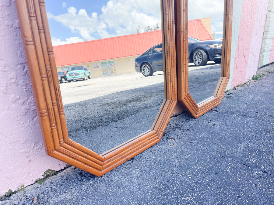 Pair of Natural Faux Bamboo Mirrors