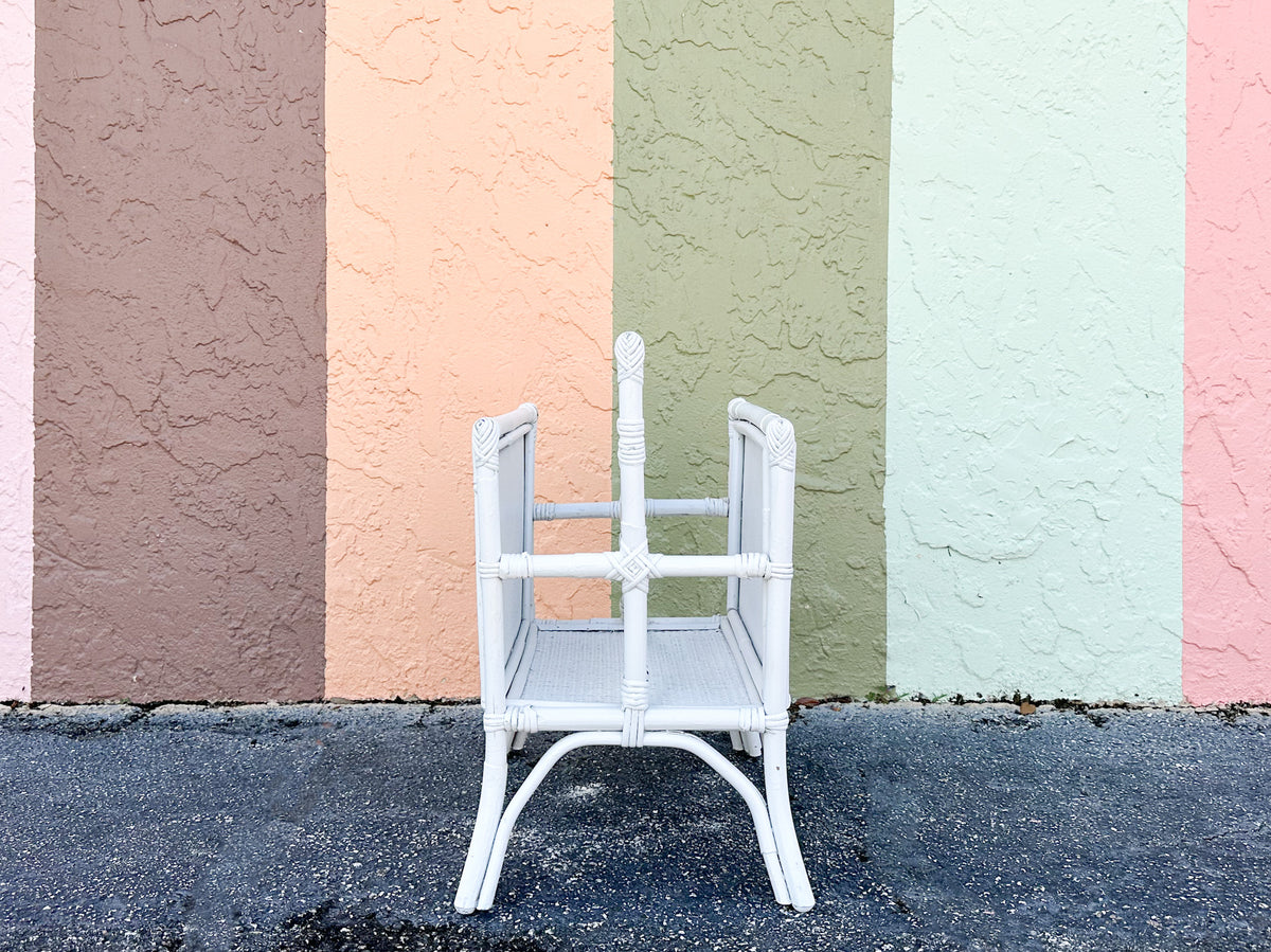 White Rattan Magazine Rack