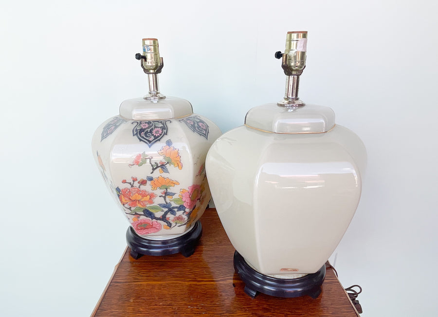 Pair of Colorful Floral Ginger Jar Lamps