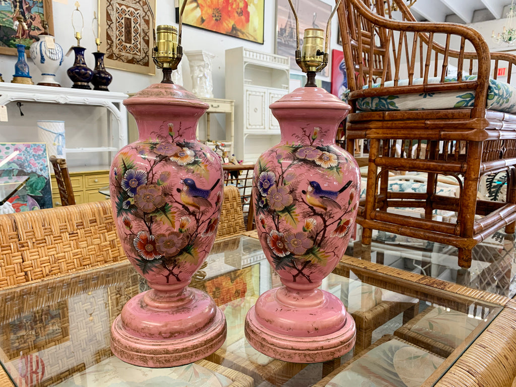 Pair of Pink Bird Lamps
