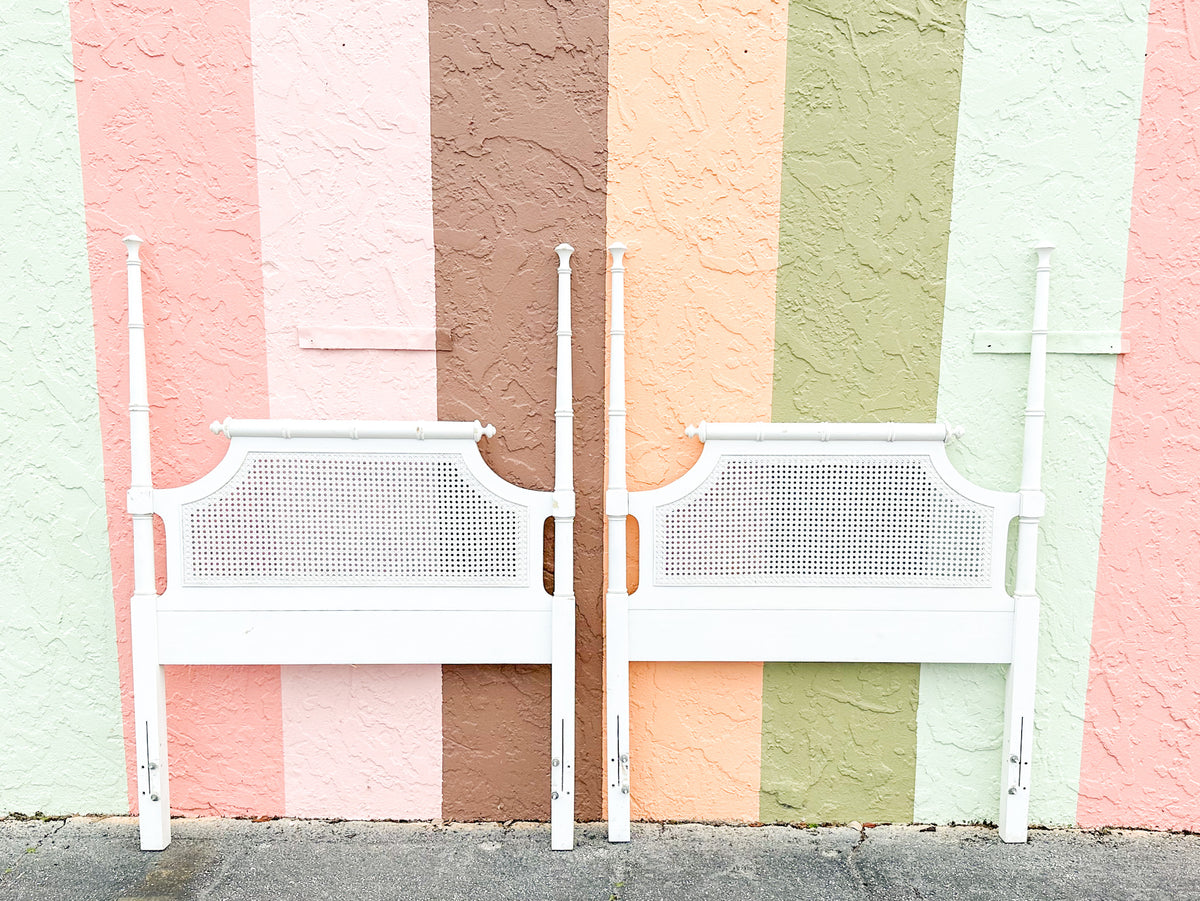 Pair of Palm Beach Chic Faux Bamboo and Cane Twin Headboards