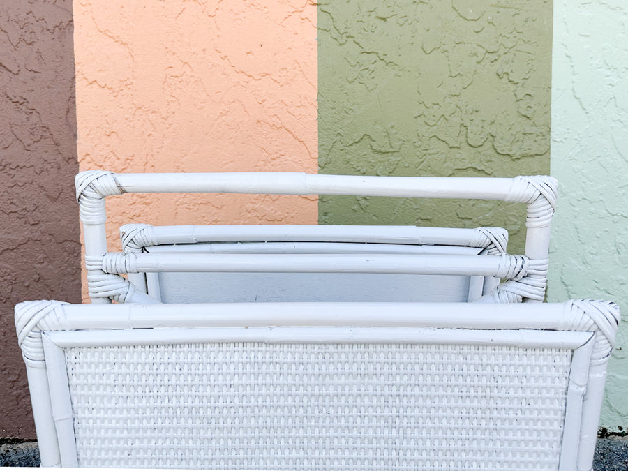 White Rattan Magazine Rack